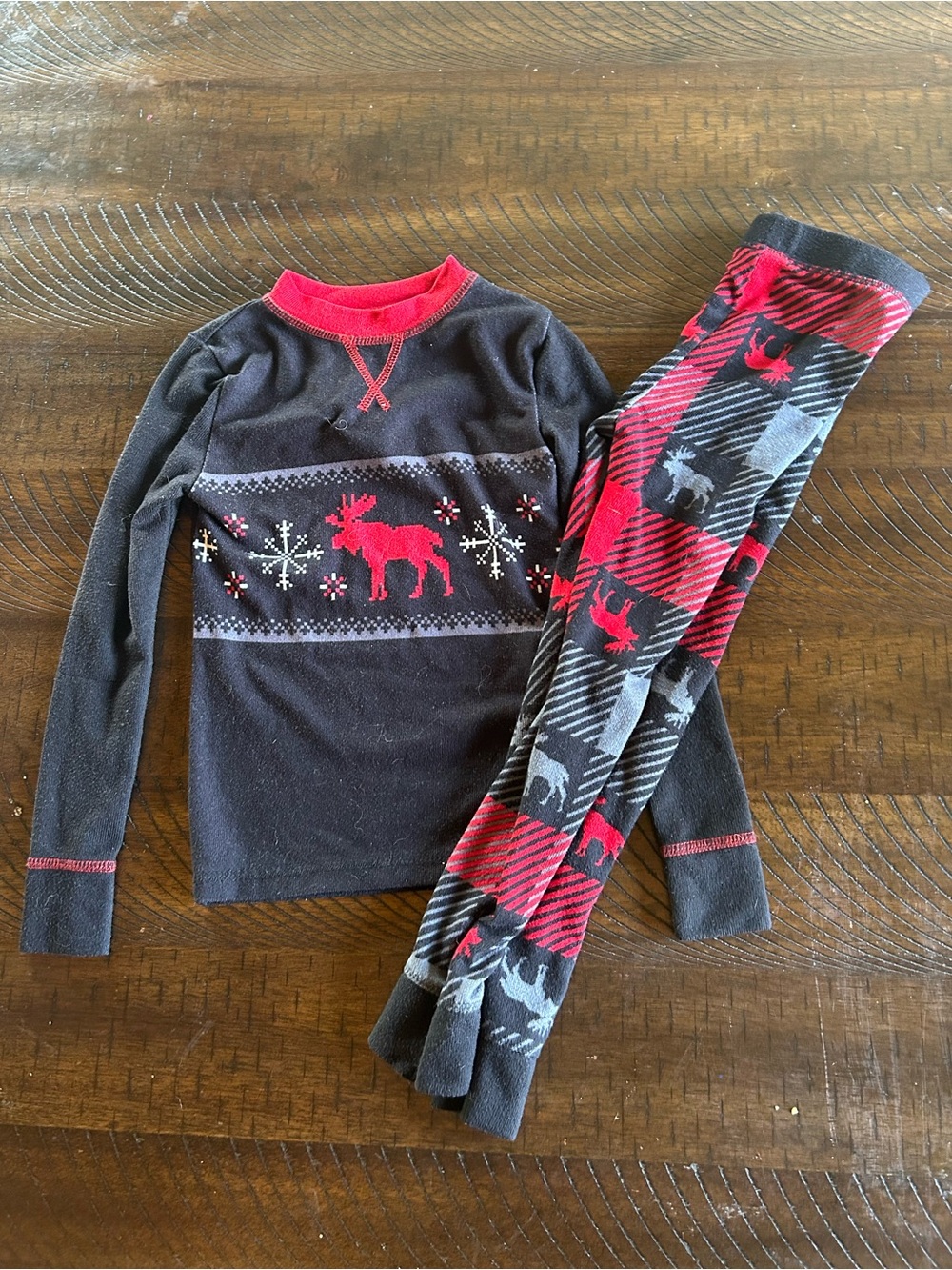 Cuddl Duds Black and Red Moose Plaid Kids Pajama Set